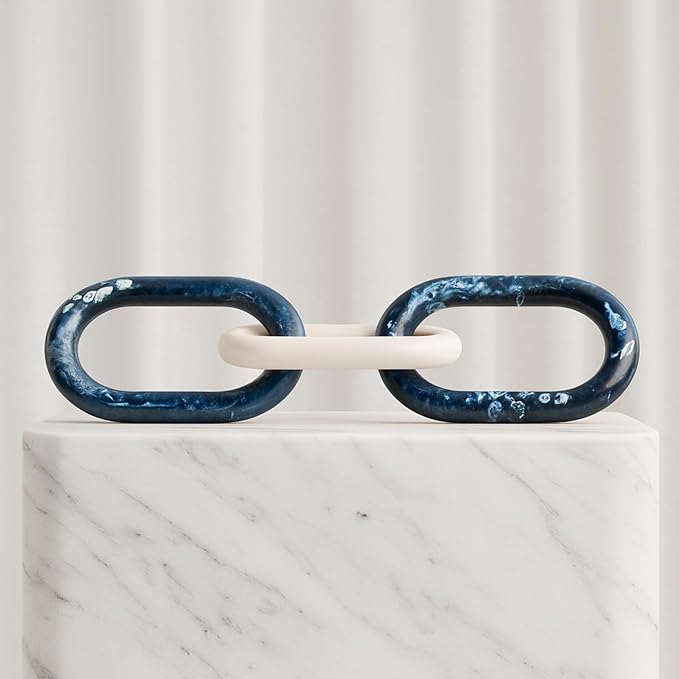 Desta Link Chain Decorative Object with Marbled Finish – Modern Home Decor Accent – Artistic Shelf Styling & Coffee Table Decor for Office & Living Room – 21", Blue