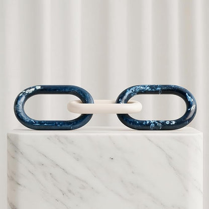 Desta Link Chain Decorative Object with Marbled Finish – Modern Home Decor Accent – Artistic Shelf Styling & Coffee Table Decor for Office & Living Room – 21", Blue