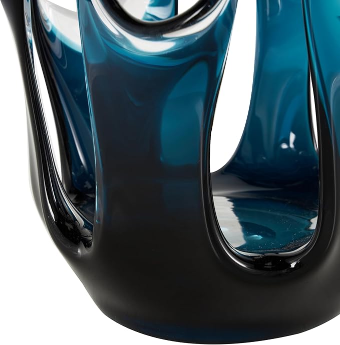 Deco 79 Glass Abstract Decorative Vase Ombre Centerpiece Vase with Wavy Oval Cutouts, Flower Vase for Home Decoration 8" x 8" x 10", Blue