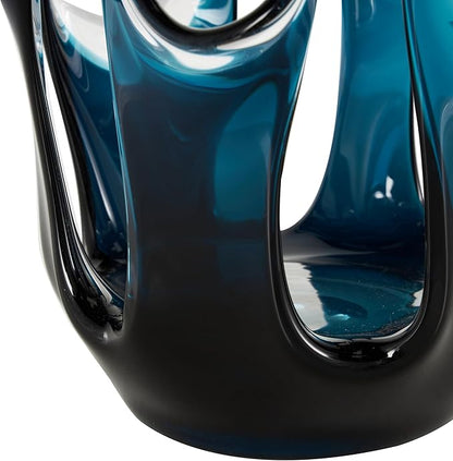 Deco 79 Glass Abstract Decorative Vase Ombre Centerpiece Vase with Wavy Oval Cutouts, Flower Vase for Home Decoration 8" x 8" x 10", Blue