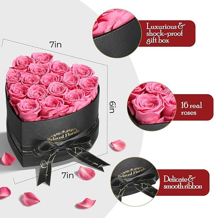 16 Preserved Flowers Rose Birthday Gifts for Women Her Mom Wife Girlfriend Grandma on Valentines Mothers Day Christmas Anniversary Romantic(Pink)
