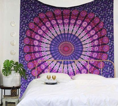 raajsee Indian Cotton Purple Tapestry Mandala Wall Hangings, Hippie Tapestries,Boho Throw Bohemian Bedding, Beach Blanket, Yoga Meditation Rugs Queen Bedspread Queen (82x92 Inches / 210x232 Cms)