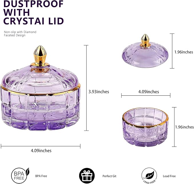 Crystal Candy Jar Apothecary Decorative Jars with Lids Purple Storage Jewelry Glass Trinket Box Cute Candy Dish with Lid for Candy Buffet Gift Ideas, for Women