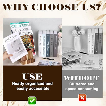 4 Tier Acacia Wood Brochure Display Stand 6 x 9 inch Brochure Holder Pamphlet Display Stand for 5.5 x 8.5 inch 5 x 7 inch Booklets Menus Postcard Holder Multi Purpose Organizer