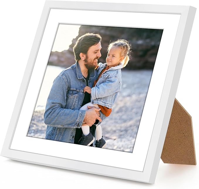 Americanflat 10x10 Picture Frame with Shatter-Resistant Glass - Use as 8x8 Frame with Mat or Display 10x10 Photo Without Mat - Streamline Collection - Square Frames for Tabletop or Wall - White