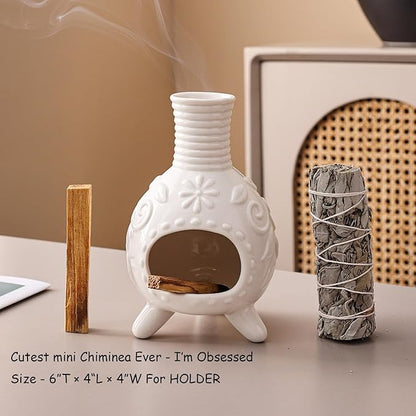 Ceramic Palo Santo Holder - Small Chiminea Incense Burner for Meditation, Energy Cleansing, | Palo Santo Holder for lncense Burner,Candle,Sage Burner | lder Gifts for Meditation & Yoga