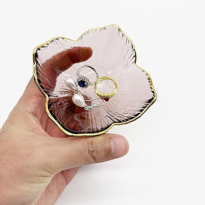 Small Flower Ring Dish Jewelry Tray, Pink Glass Jewelry Dish Tray, Nightstand Decor Jewlery Plate, Gifts for Mom, Crystal Ring Holder for Women, Bathroom Jewelry Bowl Trinket Tray Soap Dish