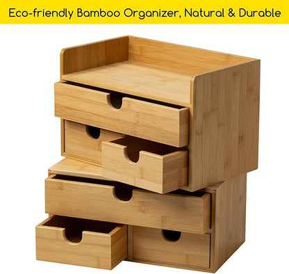 MEEDEN Bamboo Desk Organizer with Drawers: Desktop Storage Drawer Container - Tabletop Storage Organization Box for Office Home Toiletries Supplies