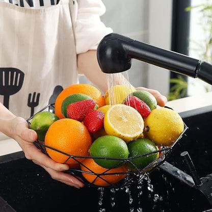 HOMQUEN Fruit Basket, Fruit Bowl, Metal Wire Fruit Basket for kitchen, Fruit Bowl for Kitchen Counter, Basket for Fruits, Vegetables, Breads, Snacks, Kitchen Gadgets (Square Short, Black)