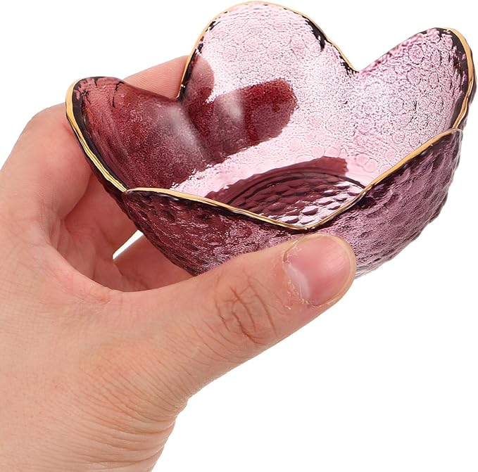 ABOOFAN Small Glass Jewelry Tray Flower-shaped Ring Holder Bowl for Women Portable Trinket Dish for Rings Earrings Keys Elegant Gift for Wife Mom Daughter Bedroom Decor