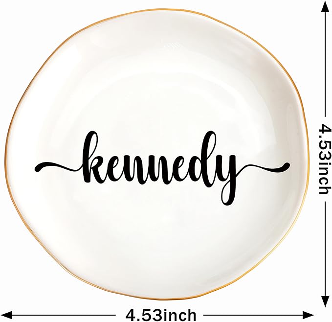 JoycuFF Kennedy Personalized Name Ceramic Jewelry Tray, Mothers Day Christmas Anniversary Engagement Birthday Gifts for Women Couples, Trinket Dish for Rings Earrings Necklaces Bracelets Keys