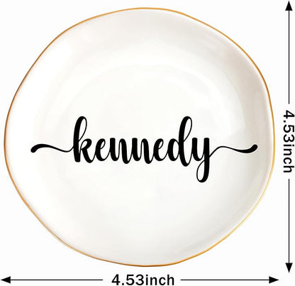 JoycuFF Kennedy Personalized Name Ceramic Jewelry Tray, Mothers Day Christmas Anniversary Engagement Birthday Gifts for Women Couples, Trinket Dish for Rings Earrings Necklaces Bracelets Keys