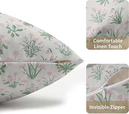 Pink Green Block Print Pillow Covers 12x20 Set of 2 Decorations Vintage Floral Throw Pillow Covers Decor Rustic Pillowcases Flower Pattern Farmhouse Soft Cozy for Sofa Bed Chair Home Decorative