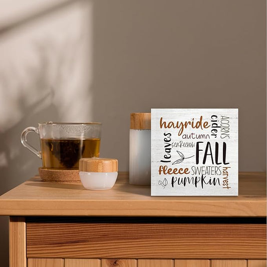 Rustic Fall Autumn Wood Box Sign Desk Decor, Retro Autumn Harvest Decor, Retro Autumn Harvest Wooden Block Sign Decorations for Home Living Room Office Kitchen Wall Tabletop Shelf Decor