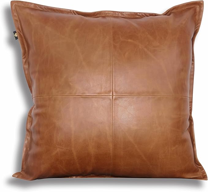 LL LEATHER LOVERS Lambskin Leather Pillow Cover - Sofa Cushion Case - Decorative Throw Covers for Living Room & Bedroom, 16x16 Inches - Antique Brown Box Pack of 1