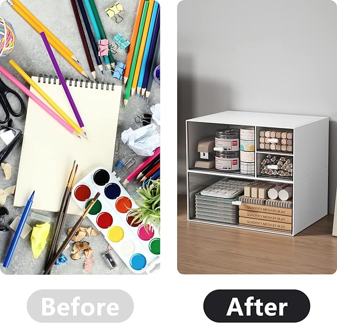 Desk Organizer Stackable Storage Drawers with 3 Compartments Stackable Drawers Great for Desk Storage, Makeup Storage Bathroom Organization Accessories Etc (White)