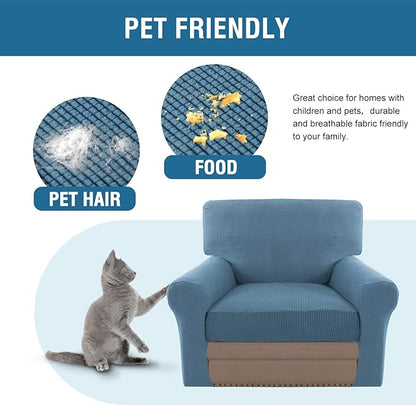 H.VERSAILTEX Multi-Pieces Chair Covers Stretch Couch Covers Form Fitted Seat and Back Cushions Covers (1 Seat Cover Plus 1 Back Cusion Cover, Bonus 2 Armrest Covers), Dusty Blue