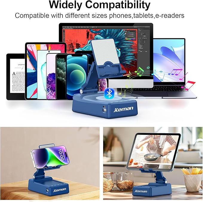 JTEMAN Gifts for Men Women,Cell Phone Stand with Bluetooth Speaker,Cool Tech Gadgets,Unique Birthday Gifts for Men Husband Mom Dad-Blue