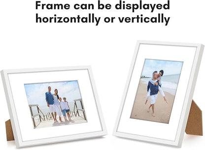 Americanflat 9x12 Picture Frame with Shatter-Resistant Glass - Use as 6x8 Frame with Mat or Display 9x12 Photo Without Mat - Streamline Collection - Picture Frames for Tabletop and Wall - White