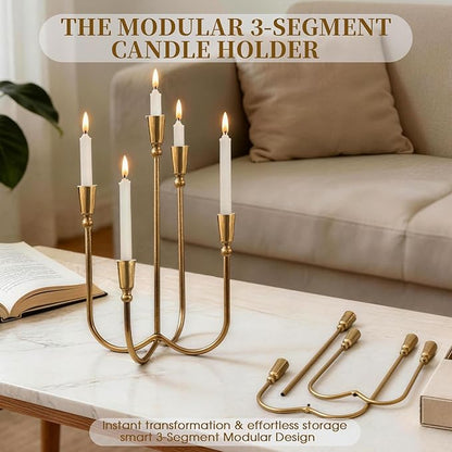 5 Arm Candelabra Cast Iron, 17.5 Inch Tall Candle Holder Antique Brass Candlestick Holder Stand for Taper Candles, Elegant Centerpiece Decor for Farmhouse, Wedding, Mantel & Dining Room