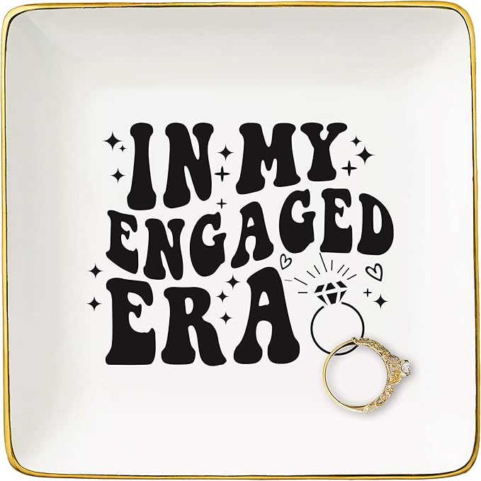 NZY Engagement Gift for Newly Engaged Bride,woman,Bridal Shower Gifts,Bachelorette Present for Bride,Best Friend,Fiance,Future Mrs,Ceramic Jewelry Tray Trinket Holder Ring Dish-In My Engaged Era