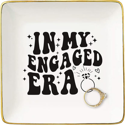 NZY Engagement Gift for Newly Engaged Bride,woman,Bridal Shower Gifts,Bachelorette Present for Bride,Best Friend,Fiance,Future Mrs,Ceramic Jewelry Tray Trinket Holder Ring Dish-In My Engaged Era