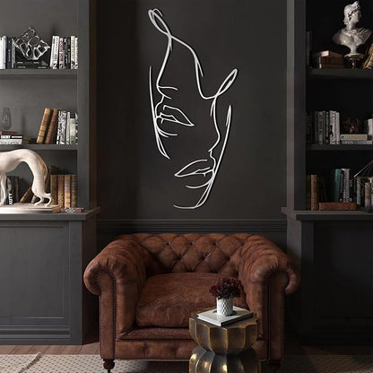 EANHIPE Metal Couple Facial Lines Wall Art, Face Metal Wall Art, Line Face Wall Hanging, Minimalist Abstract Woman Wall Decor, Couple Line Wall Decor, Bedroom Wall Decoration (Gold, 30"x13"/76x34cm)