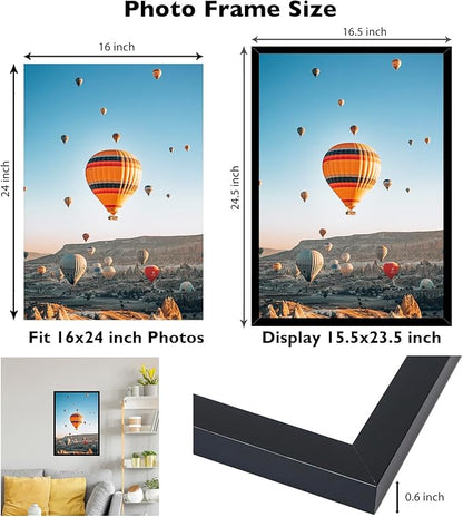 16x24 Picture Frame Set of 2 Black for Poster Photo Picture and 40x60 cm Canvas, Horizontal and Vertical Formats for Wall Hanging, 16 x 24 Wall Gallery Poster Photo Frame,2 Pack, Black