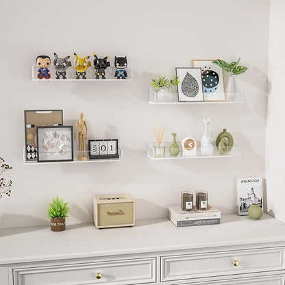 2PCS Acrylic Floating Shelves for Wall, 15" Clear Acrylic Shelves, Bathroom Shelf with Two Types of Installation, Space Saving Hanging Wall Shelf for Bathroom, Living Room, Bedroom, Kitchen