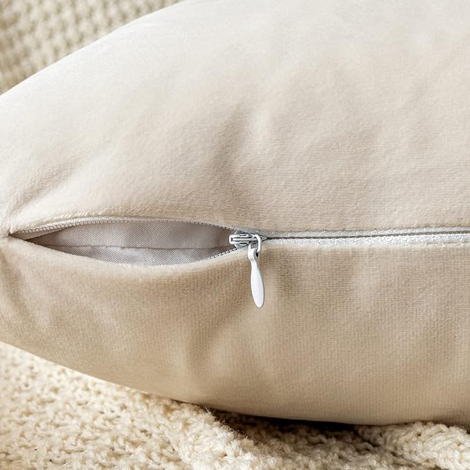 EMEMA Pack of 2 Velvet Pillow Covers Decorative Square Pillowcase Soft Solid Cushion Case for Sofa Bedroom Car 16x16 Inch Cream White