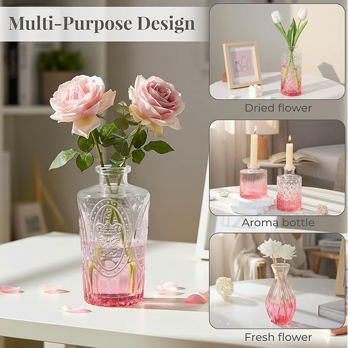 BEAHOT Pink Glass Vases,32 Pack Bud Vase in Bulk,Mini Vintage Glass Flower Vases for Centerpieces,Wedding Decor,Baby Shower & Home Decaration,Mother's Day (Pink Gradient)