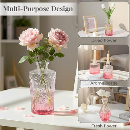 BEAHOT Pink Glass Vases,32 Pack Bud Vase in Bulk,Mini Vintage Glass Flower Vases for Centerpieces,Wedding Decor,Baby Shower & Home Decaration,Mother's Day (Pink Gradient)