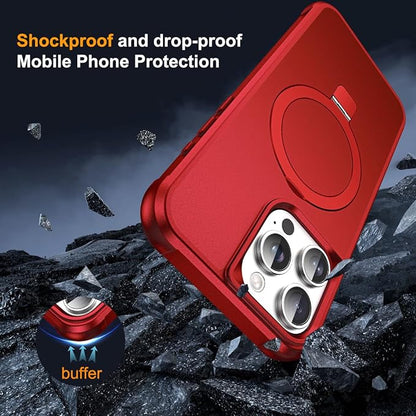 Compatible with iPhone 15 Pro Case with Invisible Magnetic O-Ring Stand Military-Grade Case for iPhone 15 Pro 6.1" [Compatible with Mag-Safe][Great Grip Feeling], Red