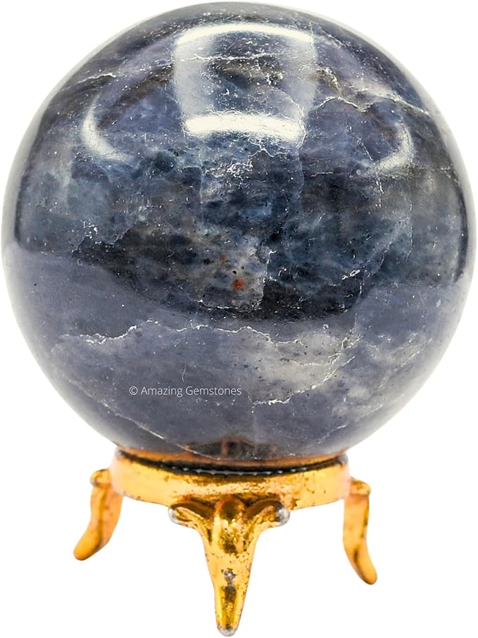 Amazing Gemstone Iolite Crystal Ball with Stand - 2.5 Inches Large Crystal Sphere Meditation Balls for Witchcraft and Decorative Balls
