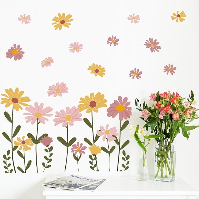 Mfault Floral Theme Wall Decals Stickers, Watercolor Flower Botanical Decorations Bedroom Art, Spring Summer Natural Wildflower Home Living Room Kitchen Decor