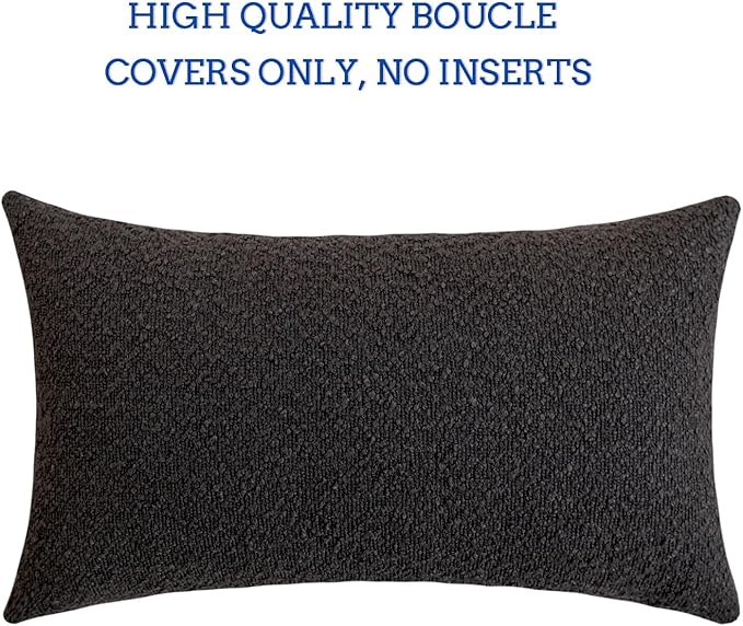 Jeneoo Graphite Grey Decorative Long Lumbar Thick Throw Pillow Covers Fine Textured Boucle Couch Cushion Case for Sofa Decor, Set of 1, 14 x 26 Inch