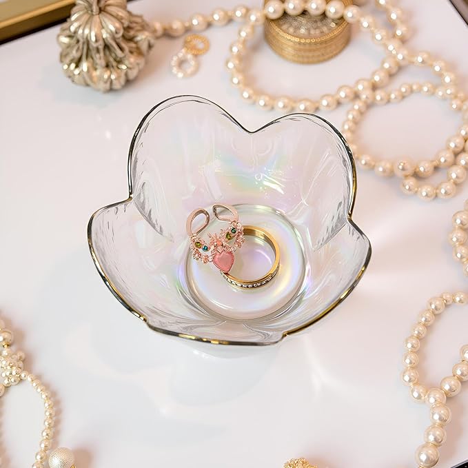 Rainbow Flower Ring Dish Jewelry Tray, Small Glass Trinket Tray for Rings Earrings, Present for Wife Mom Daughter Women