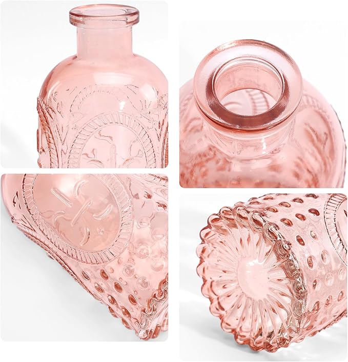 Vintage Pink Small Glass Vase Set of 24, Cute Bud Vases for Centerpiece Table Decorations, Boho Mini Vases for Flowers, Pink Clear Vase Bulk for Wedding Party Decor, Birthday, Baby Shower