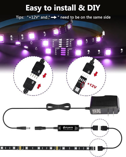 HitLights LED Strip Lights 3 Pre-Cut 12Inch/36Inch LED Light Strip Flexible Color Changing 5050 LED Accent Kit with RF Remote, Power Supply, and Connectors for TV, Home, DIY Decoration