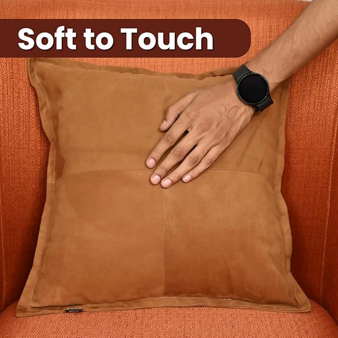 LL LEATHER LOVERS Genuine Suede Leather Pillow Cover, 22x22 Inch Case for Lumbar Throw Couch Pillows, Thick & Soft Cushion Covers for Sofa Bed Home Decor (Suede Tan Box Pack of 2)