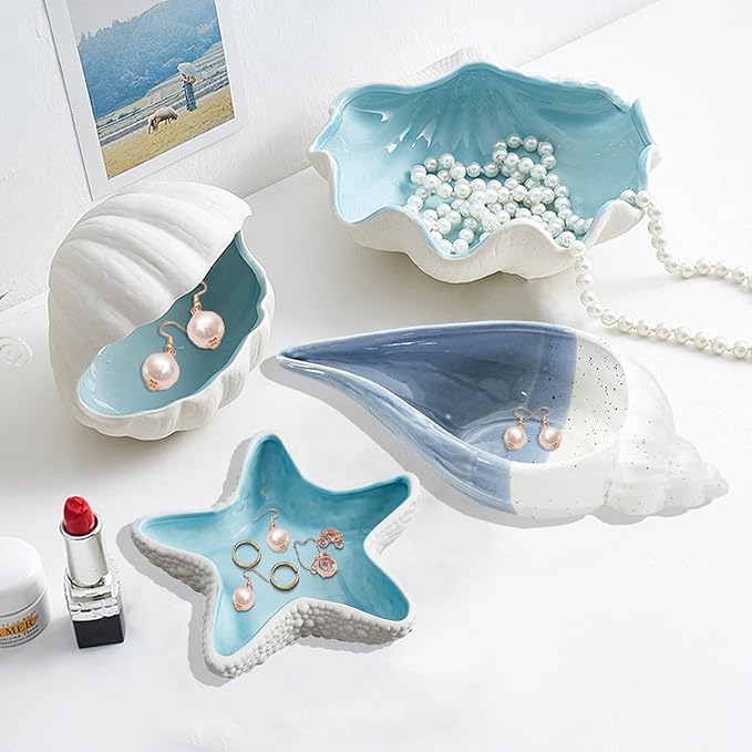 Conch Jewelry Plate Dish Key Holder for Table Jewelry Dish Jewelry Holder Trinket Tray Candy Storage Holder Earring Dish Small Key Bowl for Entryway Table Home Party Decor (I STYLE)