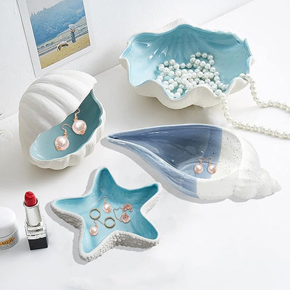 Conch Jewelry Plate Dish Key Holder for Table Jewelry Dish Jewelry Holder Trinket Tray Candy Storage Holder Earring Dish Small Key Bowl for Entryway Table Home Party Decor (I STYLE)
