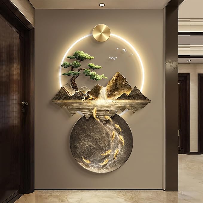 LED 3D Wall Art - 3D Painting Decor, Wall Sculptures with Light, Lamp, for Home Entrance, Bedroom