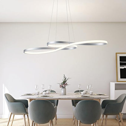 Modern LED Chandelier Dining Room Pendant Light Dimmable Creative Chandelier Remote Control Color/Brightness 3000-6000K Adjustable Hanging Lamp for Bedroom Living Room Kitchen 50W (Silver)