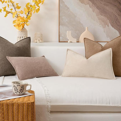 Kevin Textile 14x20 Inch Lumbar Pillow Cover 1 Pack Soft Boucle Textured Decorative Waterproof Rectangle Cushion Elegant Accent Pillow for Couch Sofa Chair Bed Home Decor Indoor Outdoor Beige
