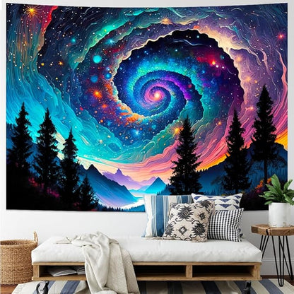 Amhokhui Galaxy Space Tapestry Colorful Starry Sky Tapestry Trippy Mountain Tapestries Misty Forest Tapestries Fantasy Landscape Wall Hanging Decor for Home