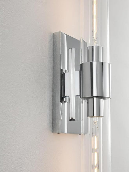 Chrome Tube Wall Sconces with Clear Glass, 24'' Modern Bathroom Vanity Light Fixtures for Bathroom Living Room Bedroom Hallway Fireplace Staircase(Bulb Included).