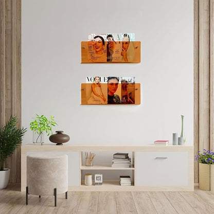 2-Pack Acrylic Magazine Holder Rack Brochure Holder,Orange 17 Inch Wall Mounted Bookshelf Record Rack,Hanging Bookshelf Literature Storage Rack Suitable for Offices,Living Rooms,Waiting room