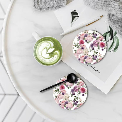 Coasters Set of 6 Ceramic Drink Coaster with Cork Base Modern Style Coasters for Mugs and Cups Office Kitchen 4 in