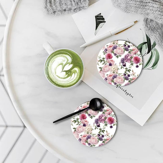 Coasters Set of 6 Ceramic Drink Coaster with Cork Base Modern Style Coasters for Mugs and Cups Office Kitchen 4 in